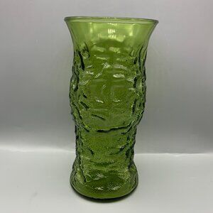 Vintage E. O. Brody Co. Cleveland Ohio Moss Green Crinkle Glass Vase 9.5" tall